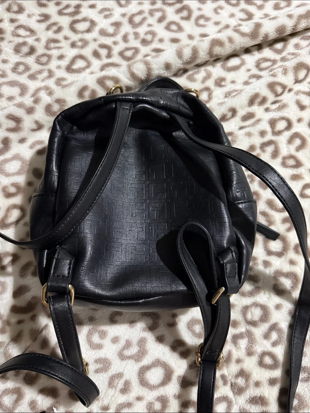 Tommy Hilfiger Black Mini Backpack with Gold TH Logo Accent